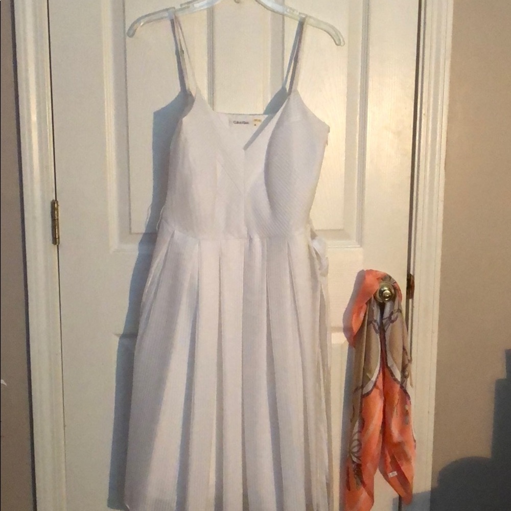 White Cocktail Dress with Straps, belt at waist